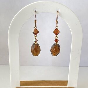 3 for $10 🩷 Bundle Amber Color Brown Faceted Glass and Bead Dangle Earrings